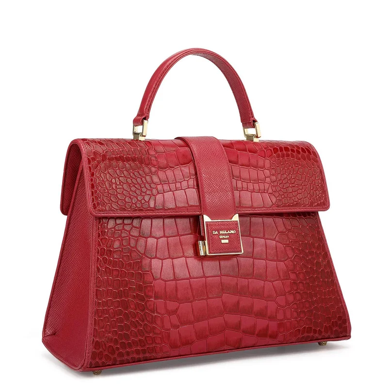 Da Milano Medium Croco Leather Satchel - Plumberry